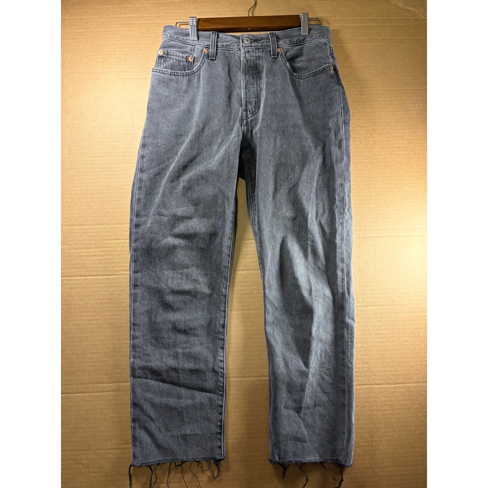 Levi's 501 Original Fit Jeans Womens W27 L26 Gray Straight‎ Leg Raw Hem Denim